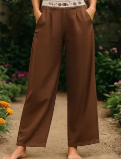 Outlet Women's Chinos Pants Trousers Vacation Vintage Fashion Full Length High Waist Floral Drawstring Embroidered Pocket Comfort Outdoor Stretchy Vacation Street Daily White Yellow Navy Blue Coffee Summer Women Pants|Pants