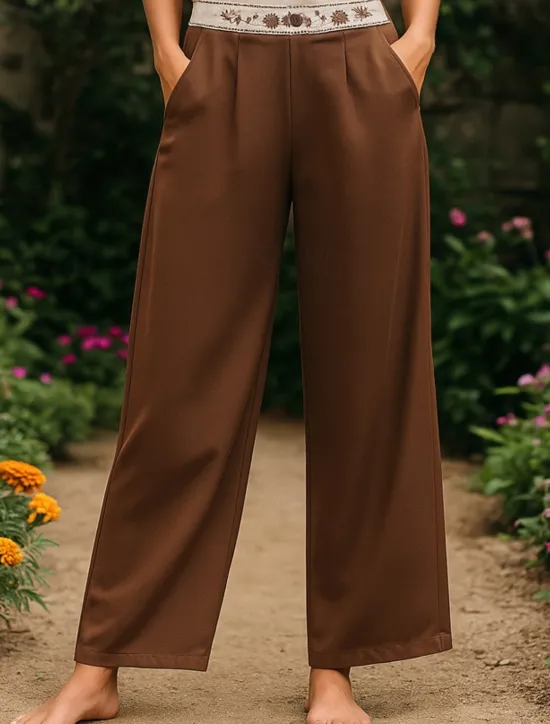 Outlet Women's Chinos Pants Trousers Vacation Vintage Fashion Full Length High Waist Floral Drawstring Embroidered Pocket Comfort Outdoor Stretchy Vacation Street Daily White Yellow Navy Blue Coffee Summer Women Pants|Pants