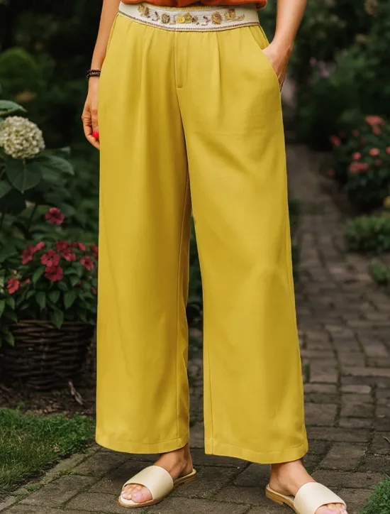 Outlet Women's Chinos Pants Trousers Vacation Vintage Fashion Full Length High Waist Floral Drawstring Embroidered Pocket Comfort Outdoor Stretchy Vacation Street Daily White Yellow Navy Blue Coffee Summer Women Pants|Pants