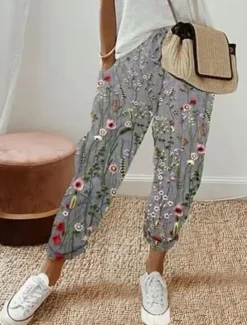 Sale Women's Chinos Pants Trousers Streetwear Casual Long High Waist Floral Stripe Pocket Elastic Drawstring Design High Cut Breathability Soft Micro-elastic Vacation Street Daily Wear White Blue Khaki Women Pants