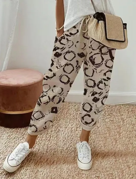 Sale Women's Chinos Pants Trousers Streetwear Casual Long High Waist Floral Stripe Pocket Elastic Drawstring Design High Cut Breathability Soft Micro-elastic Vacation Street Daily Wear White Blue Khaki Women Pants