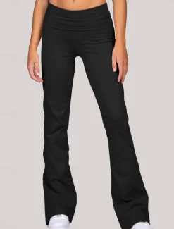 Hot Women's Chinos Pants Trousers Fashion Streetwear Simple Full Length Low Waist Solid Color Elastic Waist Comfort Breathability Soft Micro-elastic Outdoor Vacation Street rice white Wine Red Fall Women Leggings