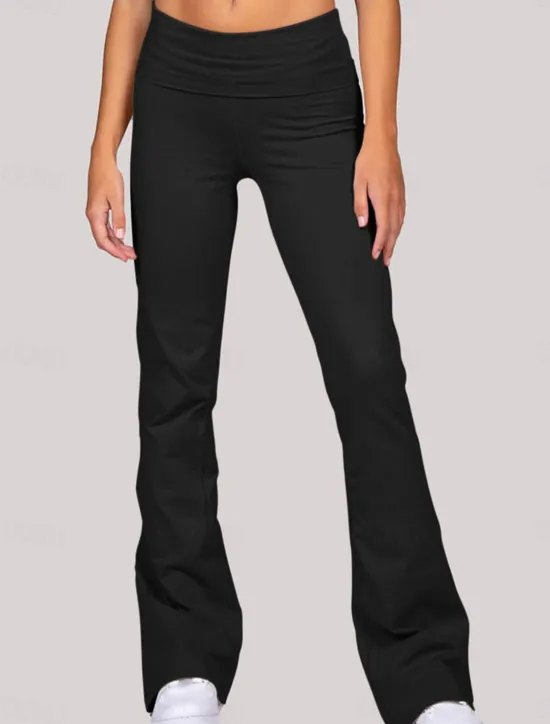 Hot Women's Chinos Pants Trousers Fashion Streetwear Simple Full Length Low Waist Solid Color Elastic Waist Comfort Breathability Soft Micro-elastic Outdoor Vacation Street rice white Wine Red Fall Women Leggings