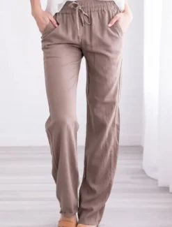 Discount Women's Chinos Pants Trousers Baggy Full Length Pocket Cotton Linen Mid Waist Classic Casual Office Work Black Red S M Summer Spring & Fall Women Pants