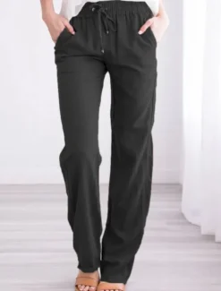Discount Women's Chinos Pants Trousers Baggy Full Length Pocket Cotton Linen Mid Waist Classic Casual Office Work Black Red S M Summer Spring & Fall Women Pants