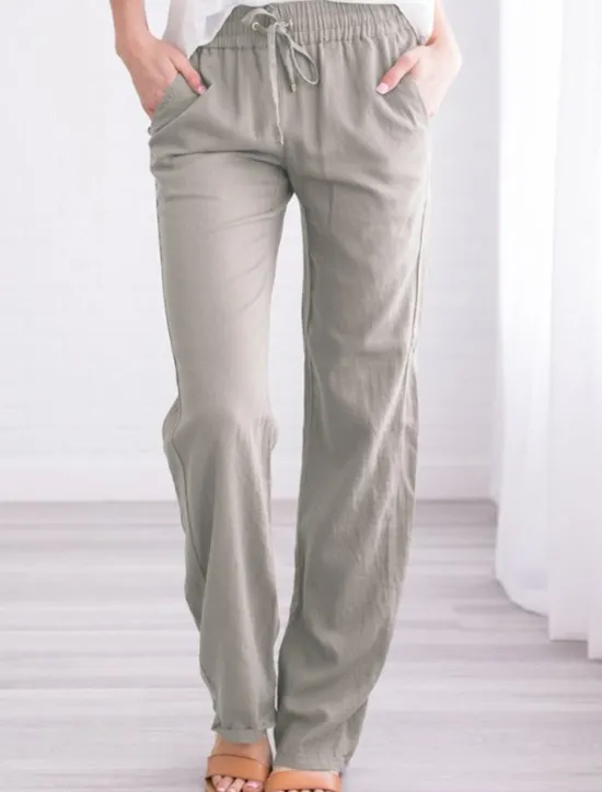 Discount Women's Chinos Pants Trousers Baggy Full Length Pocket Cotton Linen Mid Waist Classic Casual Office Work Black Red S M Summer Spring & Fall Women Pants