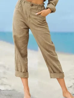 Outlet Women's Chinos Pants Trousers Streetwear Casual Long High Waist Plain Pocket High Cut Breathability Soft Micro-elastic Vacation Street Daily Wear White Khaki Light Grey Summer Spring Regular Fit Women Pants