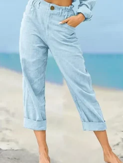 Outlet Women's Chinos Pants Trousers Streetwear Casual Long High Waist Plain Pocket High Cut Breathability Soft Micro-elastic Vacation Street Daily Wear White Khaki Light Grey Summer Spring Regular Fit Women Pants