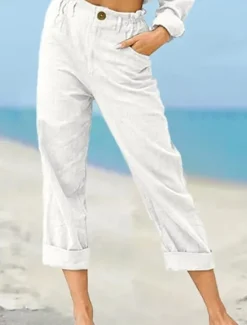 Outlet Women's Chinos Pants Trousers Streetwear Casual Long High Waist Plain Pocket High Cut Breathability Soft Micro-elastic Vacation Street Daily Wear White Khaki Light Grey Summer Spring Regular Fit Women Pants