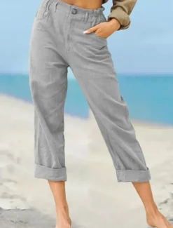 Outlet Women's Chinos Pants Trousers Streetwear Casual Long High Waist Plain Pocket High Cut Breathability Soft Micro-elastic Vacation Street Daily Wear White Khaki Light Grey Summer Spring Regular Fit Women Pants