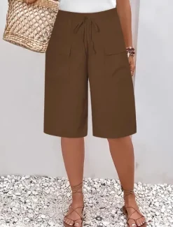 New Women's Chinos Shorts Basic Casual Knee Length High Waist Plain Elastic Waistband Comfy Soft Comfortable Micro-elastic Outdoor Street Black Orange Green Khaki Summer Spring Regular Fit Women Shorts