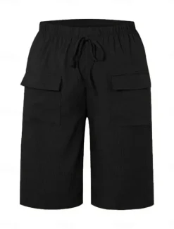 New Women's Chinos Shorts Basic Casual Knee Length High Waist Plain Elastic Waistband Comfy Soft Comfortable Micro-elastic Outdoor Street Black Orange Green Khaki Summer Spring Regular Fit Women Shorts