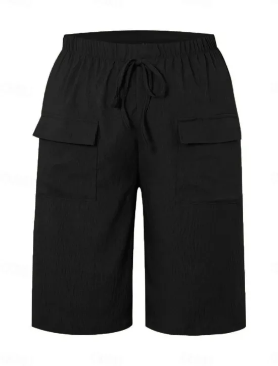 New Women's Chinos Shorts Basic Casual Knee Length High Waist Plain Elastic Waistband Comfy Soft Comfortable Micro-elastic Outdoor Street Black Orange Green Khaki Summer Spring Regular Fit Women Shorts
