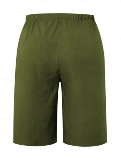 New Women's Chinos Shorts Basic Casual Knee Length High Waist Plain Elastic Waistband Comfy Soft Comfortable Micro-elastic Outdoor Street Black Orange Green Khaki Summer Spring Regular Fit Women Shorts