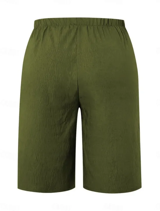 New Women's Chinos Shorts Basic Casual Knee Length High Waist Plain Elastic Waistband Comfy Soft Comfortable Micro-elastic Outdoor Street Black Orange Green Khaki Summer Spring Regular Fit Women Shorts