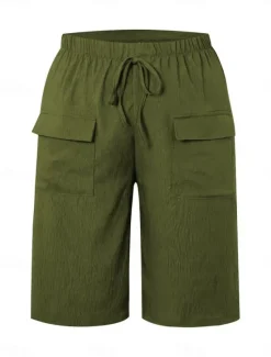 New Women's Chinos Shorts Basic Casual Knee Length High Waist Plain Elastic Waistband Comfy Soft Comfortable Micro-elastic Outdoor Street Black Orange Green Khaki Summer Spring Regular Fit Women Shorts