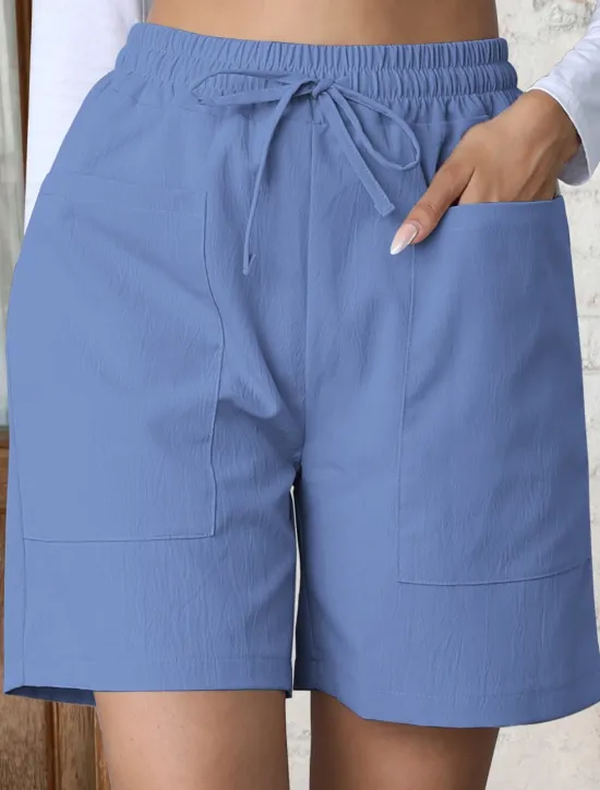 Best Women's Chinos Shorts Basic Casual Short High Waist Plain Pocket Elastic Waistband Comfy Soft Comfortable Stretchy Outdoor Street Apricot White Pink Blue Summer Spring Regular Fit Women Shorts