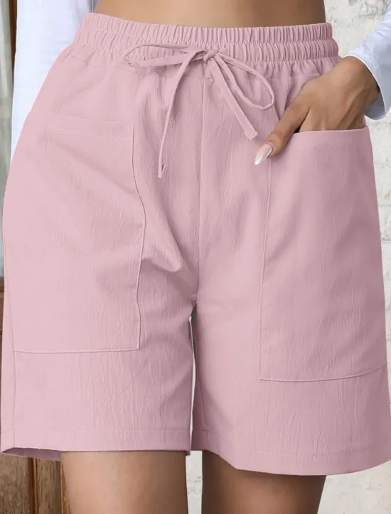 Best Women's Chinos Shorts Basic Casual Short High Waist Plain Pocket Elastic Waistband Comfy Soft Comfortable Stretchy Outdoor Street Apricot White Pink Blue Summer Spring Regular Fit Women Shorts