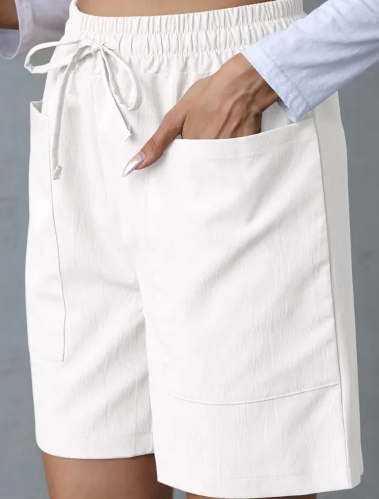 Best Women's Chinos Shorts Basic Casual Short High Waist Plain Pocket Elastic Waistband Comfy Soft Comfortable Stretchy Outdoor Street Apricot White Pink Blue Summer Spring Regular Fit Women Shorts