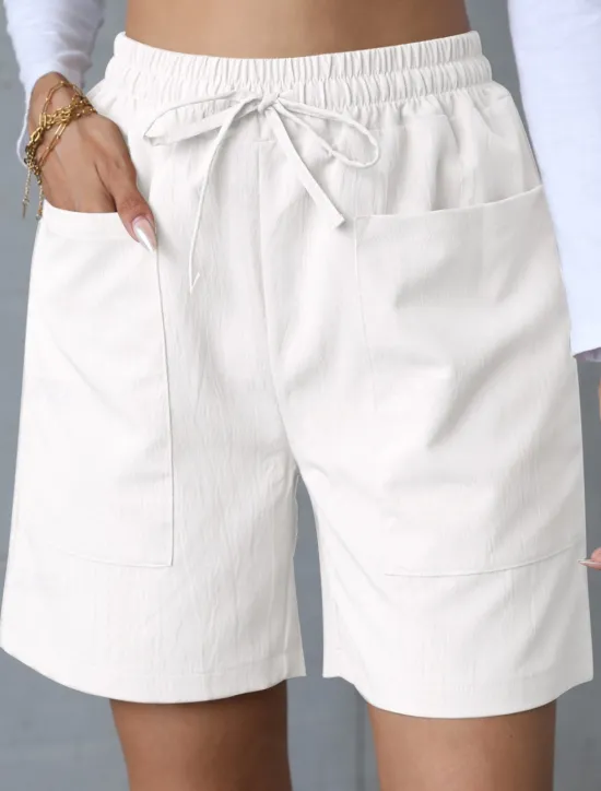 Best Women's Chinos Shorts Basic Casual Short High Waist Plain Pocket Elastic Waistband Comfy Soft Comfortable Stretchy Outdoor Street Apricot White Pink Blue Summer Spring Regular Fit Women Shorts
