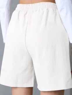 Best Women's Chinos Shorts Basic Casual Short High Waist Plain Pocket Elastic Waistband Comfy Soft Comfortable Stretchy Outdoor Street Apricot White Pink Blue Summer Spring Regular Fit Women Shorts