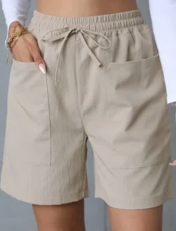 Best Women's Chinos Shorts Basic Casual Short High Waist Plain Pocket Elastic Waistband Comfy Soft Comfortable Stretchy Outdoor Street Apricot White Pink Blue Summer Spring Regular Fit Women Shorts