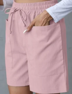 Best Women's Chinos Shorts Basic Casual Short High Waist Plain Pocket Elastic Waistband Comfy Soft Comfortable Stretchy Outdoor Street Apricot White Pink Blue Summer Spring Regular Fit Women Shorts