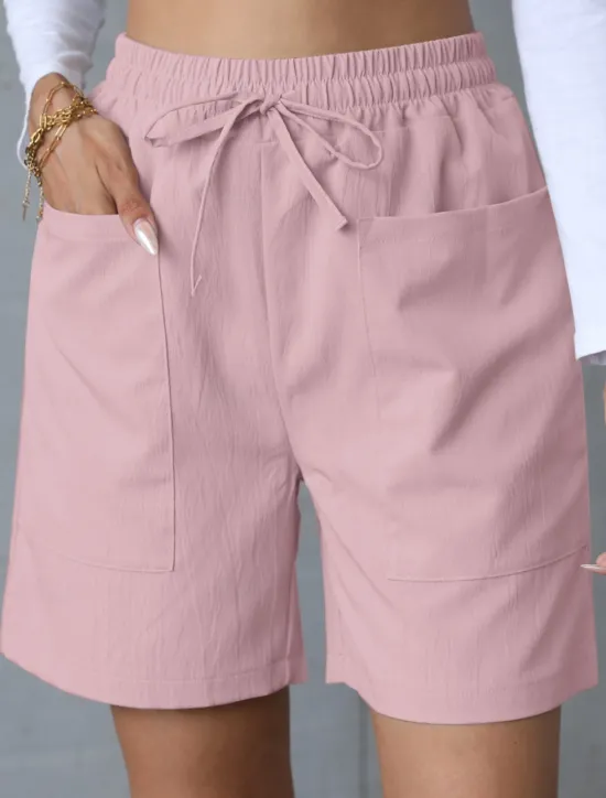 Best Women's Chinos Shorts Basic Casual Short High Waist Plain Pocket Elastic Waistband Comfy Soft Comfortable Stretchy Outdoor Street Apricot White Pink Blue Summer Spring Regular Fit Women Shorts