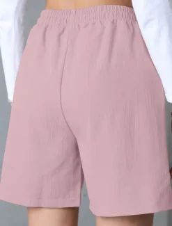 Best Women's Chinos Shorts Basic Casual Short High Waist Plain Pocket Elastic Waistband Comfy Soft Comfortable Stretchy Outdoor Street Apricot White Pink Blue Summer Spring Regular Fit Women Shorts