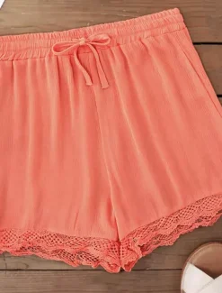 Online Women's Chinos Shorts Basic Casual Short High Waist Plain Elastic Drawstring Design High Cut Breathability Soft Micro-elastic Casual Daily Weekend Wine Lake Blue Black White Summer Spring Regular Fit Women Shorts