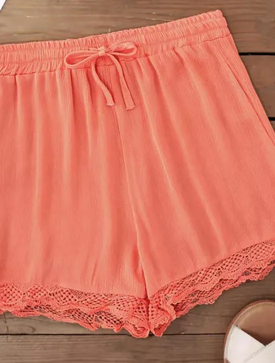 Online Women's Chinos Shorts Basic Casual Short High Waist Plain Elastic Drawstring Design High Cut Breathability Soft Micro-elastic Casual Daily Weekend Wine Lake Blue Black White Summer Spring Regular Fit Women Shorts