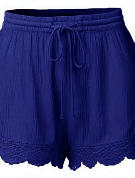 Online Women's Chinos Shorts Basic Casual Short High Waist Plain Elastic Drawstring Design High Cut Breathability Soft Micro-elastic Casual Daily Weekend Wine Lake Blue Black White Summer Spring Regular Fit Women Shorts