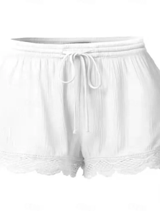 Online Women's Chinos Shorts Basic Casual Short High Waist Plain Elastic Drawstring Design High Cut Breathability Soft Micro-elastic Casual Daily Weekend Wine Lake Blue Black White Summer Spring Regular Fit Women Shorts