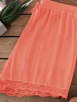Online Women's Chinos Shorts Basic Casual Short High Waist Plain Elastic Drawstring Design High Cut Breathability Soft Micro-elastic Casual Daily Weekend Wine Lake Blue Black White Summer Spring Regular Fit Women Shorts