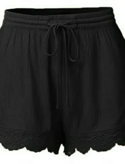 Online Women's Chinos Shorts Basic Casual Short High Waist Plain Elastic Drawstring Design High Cut Breathability Soft Micro-elastic Casual Daily Weekend Wine Lake Blue Black White Summer Spring Regular Fit Women Shorts