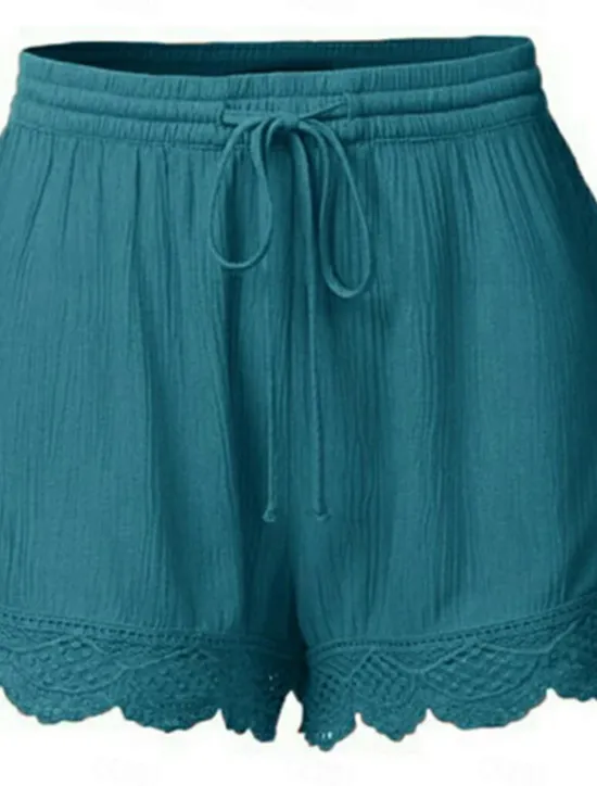 Online Women's Chinos Shorts Basic Casual Short High Waist Plain Elastic Drawstring Design High Cut Breathability Soft Micro-elastic Casual Daily Weekend Wine Lake Blue Black White Summer Spring Regular Fit Women Shorts