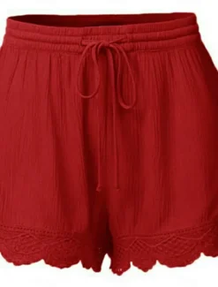 Online Women's Chinos Shorts Basic Casual Short High Waist Plain Elastic Drawstring Design High Cut Breathability Soft Micro-elastic Casual Daily Weekend Wine Lake Blue Black White Summer Spring Regular Fit Women Shorts