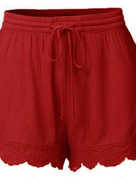 Online Women's Chinos Shorts Basic Casual Short High Waist Plain Elastic Drawstring Design High Cut Breathability Soft Micro-elastic Casual Daily Weekend Wine Lake Blue Black White Summer Spring Regular Fit Women Shorts