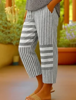 Clearance Women's Chinos Shorts Cropped Pants Elegant Vacation Vintage Ankle-Length High Waist Graphic Stripe Striped Layered Inelastic Outdoor Street Daily Black Red Gray Summer Spring Women Shorts|Pants