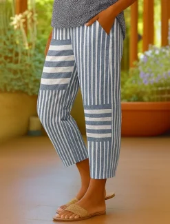 Clearance Women's Chinos Shorts Cropped Pants Elegant Vacation Vintage Ankle-Length High Waist Graphic Stripe Striped Layered Inelastic Outdoor Street Daily Black Red Gray Summer Spring Women Shorts|Pants
