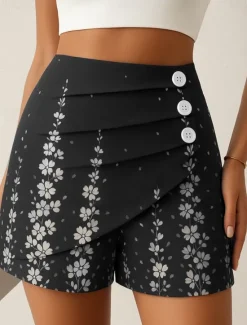 Discount Women's Chinos Shorts Elegant Vacation Vintage Short High Waist Floral Graphic Layered Quick Dry Comfortable Breathable Micro-elastic Outdoor Street Daily Black Navy Blue Purple Green Summer Spring Women Shorts