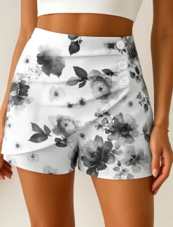 Best Women's Chinos Shorts Elegant Vacation Vintage Short High Waist Floral Graphic Abstract Layered Quick Dry Comfortable Breathable Micro-elastic Outdoor Street Daily Black Blue Purple Green Summer Women Shorts