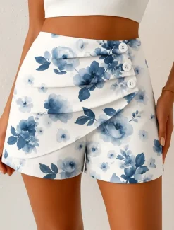 Best Women's Chinos Shorts Elegant Vacation Vintage Short High Waist Floral Graphic Abstract Layered Quick Dry Comfortable Breathable Micro-elastic Outdoor Street Daily Black Blue Purple Green Summer Women Shorts