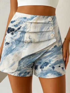 Discount Women's Chinos Shorts Elegant Vacation Vintage Short High Waist Graphic Abstract Layered Micro-elastic Outdoor Street Daily Golden Black Blue Summer Spring Women Shorts