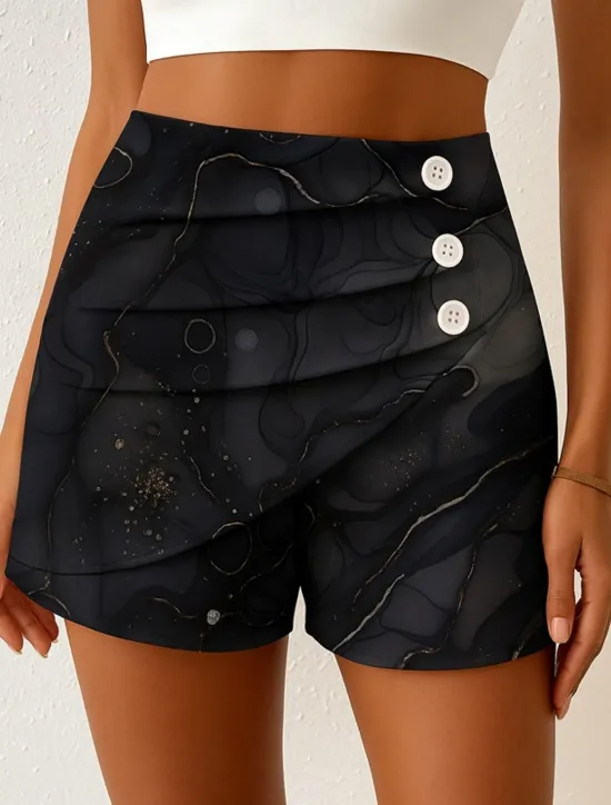 Discount Women's Chinos Shorts Elegant Vacation Vintage Short High Waist Graphic Abstract Layered Micro-elastic Outdoor Street Daily Golden Black Blue Summer Spring Women Shorts