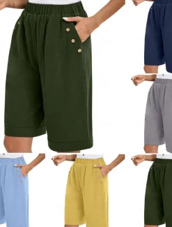 Hot Women's Chinos Shorts Fashion Basic Casual Short High Waist Plain Pocket Drawstring Comfort Outdoor Micro-elastic Vacation Street Daily Grey Yellow Navy Blue Sky Blue Summer Spring Loose Fit Women Shorts|Pants