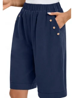 Hot Women's Chinos Shorts Fashion Basic Casual Short High Waist Plain Pocket Drawstring Comfort Outdoor Micro-elastic Vacation Street Daily Grey Yellow Navy Blue Sky Blue Summer Spring Loose Fit Women Shorts|Pants