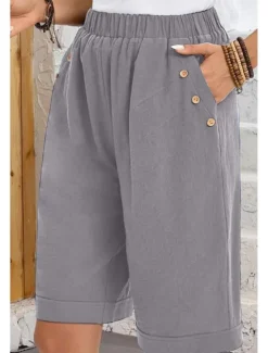 Hot Women's Chinos Shorts Fashion Basic Casual Short High Waist Plain Pocket Drawstring Comfort Outdoor Micro-elastic Vacation Street Daily Grey Yellow Navy Blue Sky Blue Summer Spring Loose Fit Women Shorts|Pants