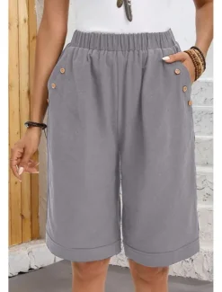Hot Women's Chinos Shorts Fashion Basic Casual Short High Waist Plain Pocket Drawstring Comfort Outdoor Micro-elastic Vacation Street Daily Grey Yellow Navy Blue Sky Blue Summer Spring Loose Fit Women Shorts|Pants