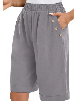 Hot Women's Chinos Shorts Fashion Basic Casual Short High Waist Plain Pocket Drawstring Comfort Outdoor Micro-elastic Vacation Street Daily Grey Yellow Navy Blue Sky Blue Summer Spring Loose Fit Women Shorts|Pants